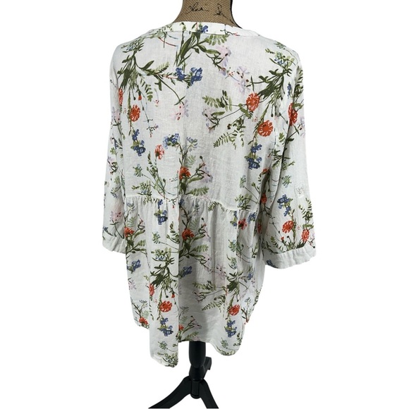Jones & Co Linen Blend Full Button Front Plus Size V Neck Blouse White Floral 2X - Picture 5 of 10